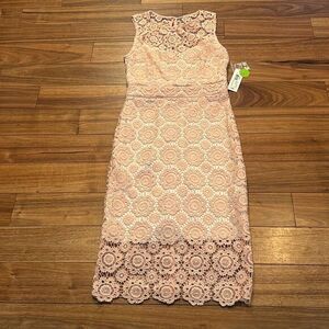 Premier‎ amour blush crochet summer cocktail dress pencil low cut tea party